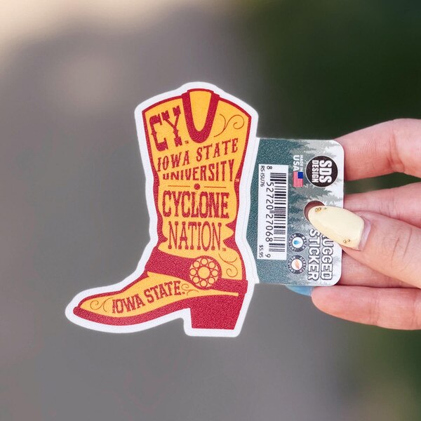 Iowa State Cardinal and Gold Boot Rugged Sticker 3-5-inch